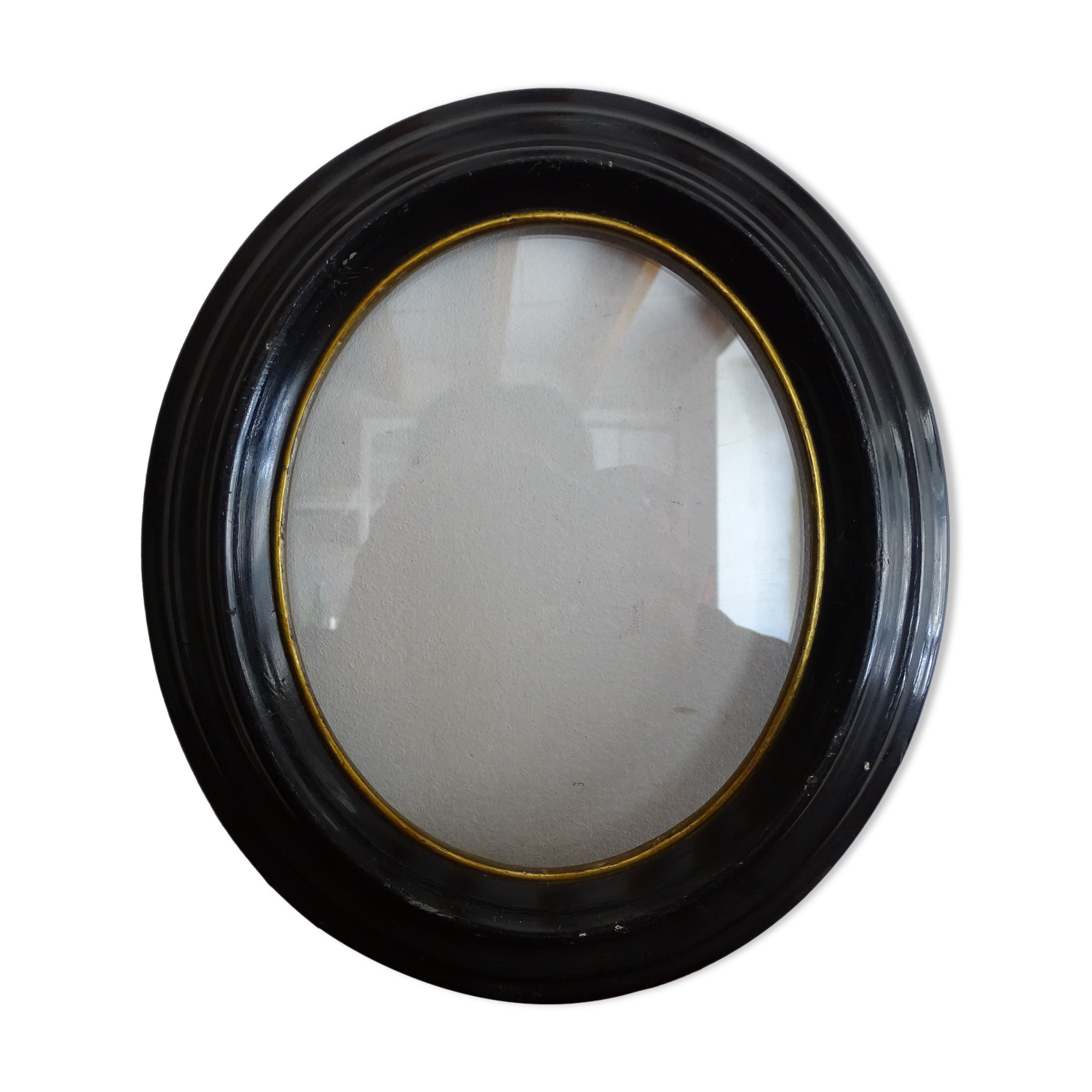 Oval frame Napoleon III blackened wood and blown glass glass glass 24 x 21.5