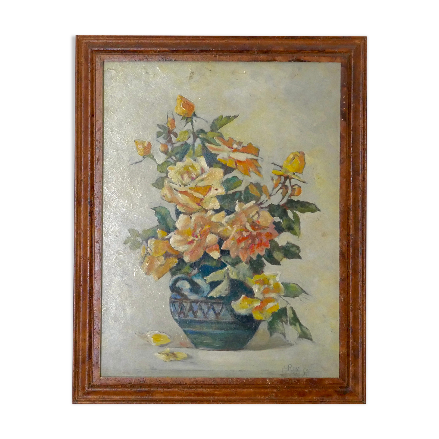 Still life painting, "bouquet" painting by C Roy, 1950s