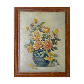 Still life painting, "bouquet" painting by C Roy, 1950s