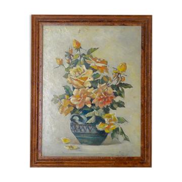 Still life painting, "bouquet" painting by C Roy, 1950s
