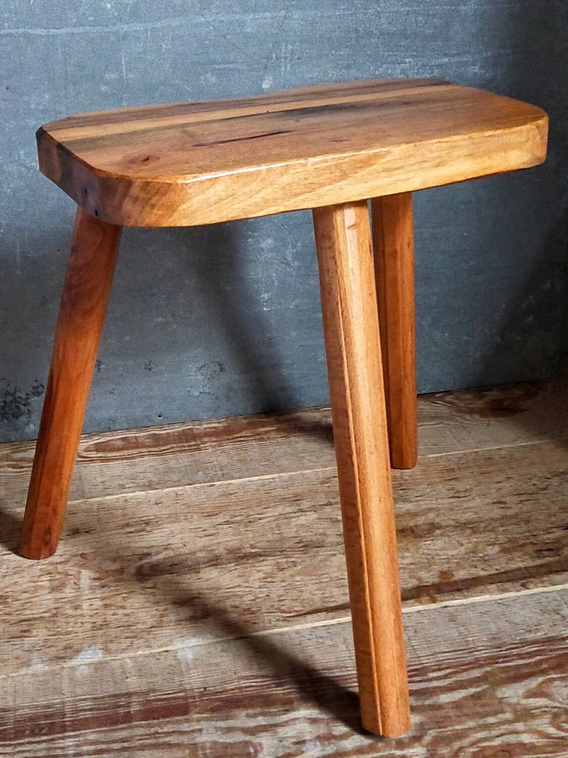 Solid wood tripod stool from the 50s