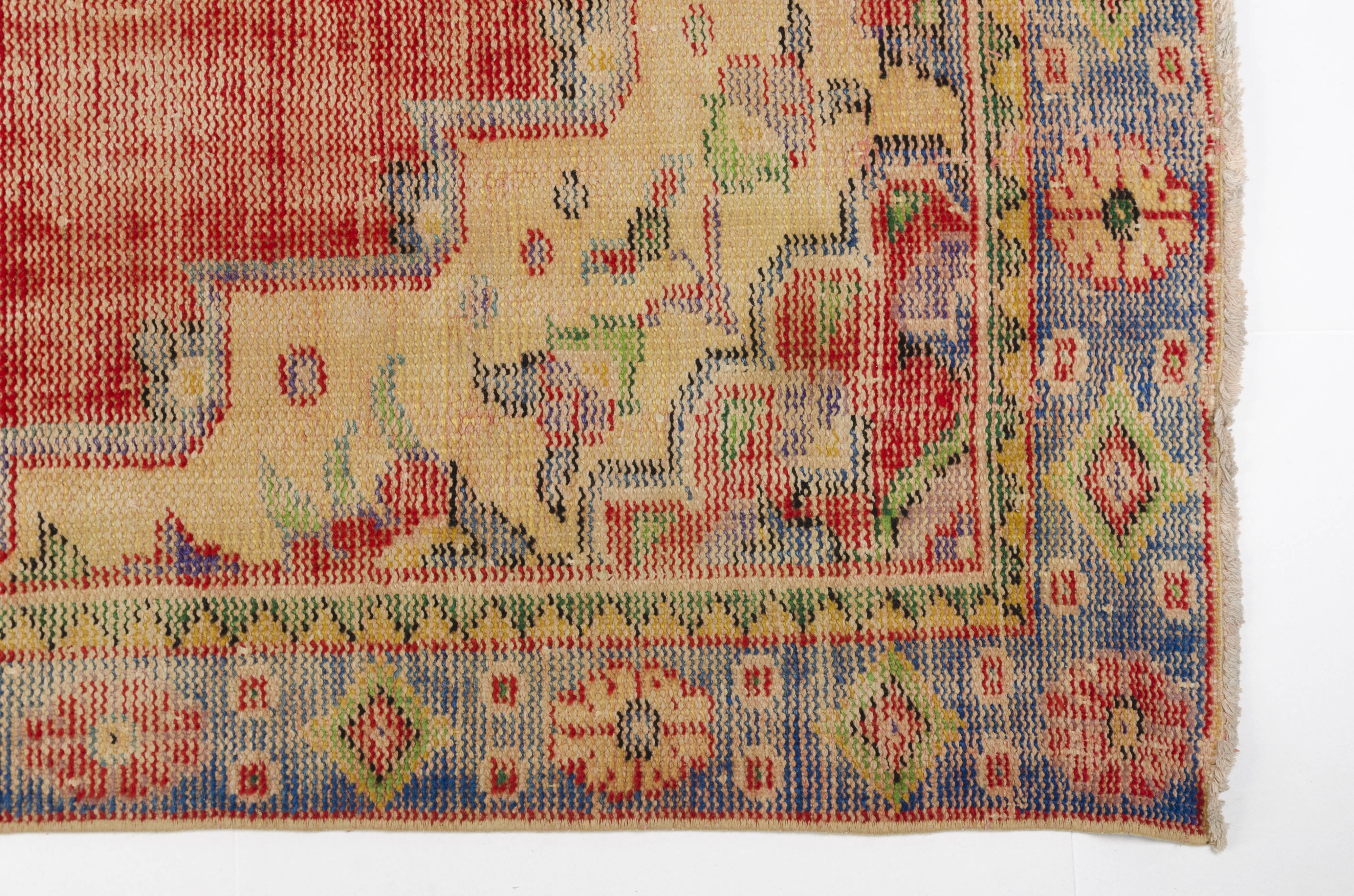 Red Oushak Vintage Carpet