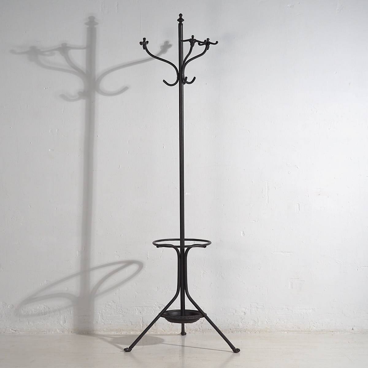 Antique wrought iron coat rack with umbrella stand (c.1920)