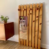 Mirrored coat rack in blond pine from the 70s and 80s