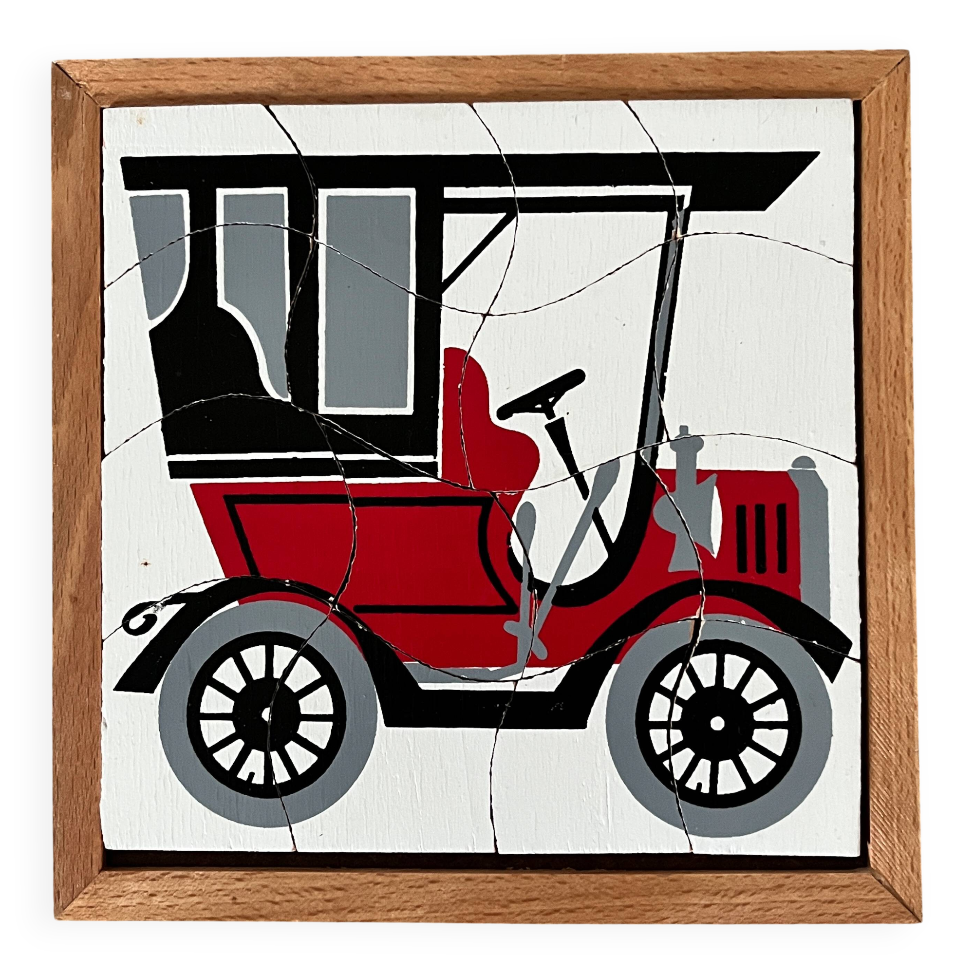 Wooden frame puzzle from the 60s/70s depicting a vintage car.