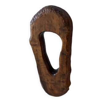 Brutalist mirror, solid wood, vintage 1960s.