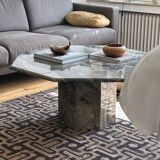 Table basse octogonale en marbre vintage italien en vert gris chaud