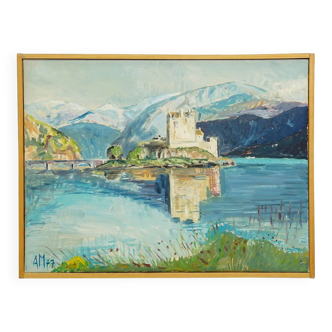 Eilean Donan Castle, Scotland, 1977 – Oil painting by Alexander Michael