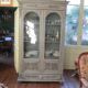 Antique carved buffet display cabinet with gray patina
