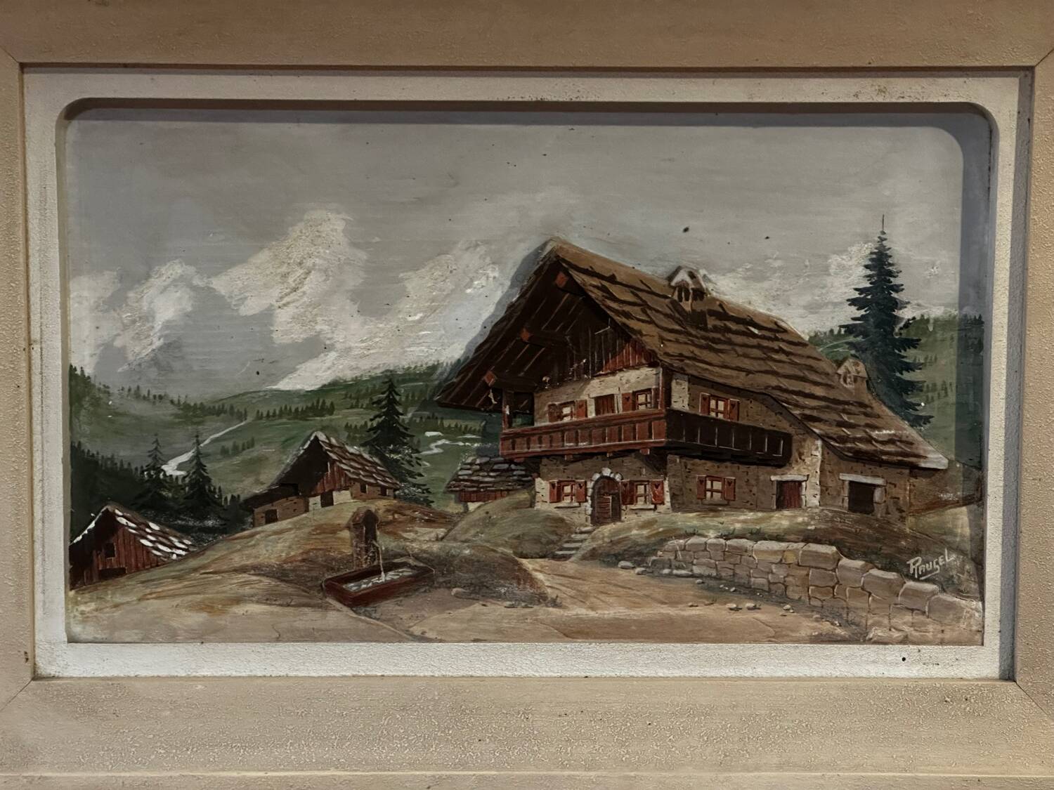 Alpine Table from the 1950s, carved and painted wood, signed by Francois Raugel - 4