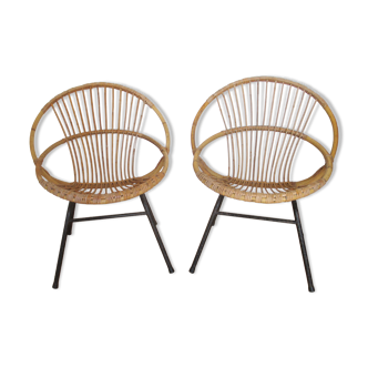 Shell armchairs in rattan and metal year 60