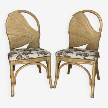 Set palm leaf pencil reed rattan bamboo chairs, Vivai del Sud, 1980s