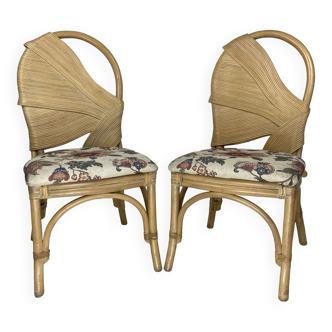 Set palm leaf pencil reed rattan bamboo chairs, Vivai del Sud, 1980s