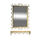 Miroir en plomb avec console en fer forgé laqué en vert pistache et or, Art Déco,