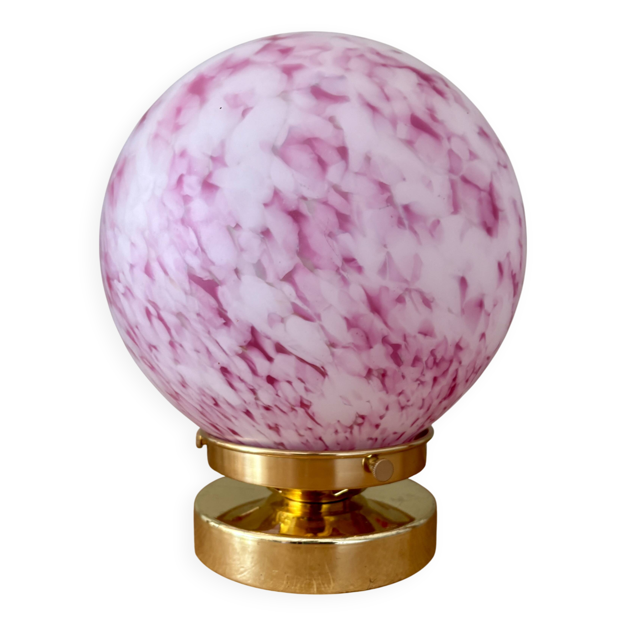 Vintage pink and white glass globe table lamp