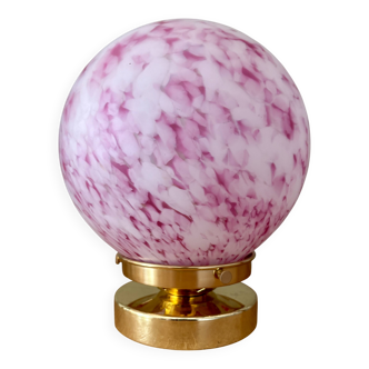 Lampe à poser globe vintage en verre rose et blanc