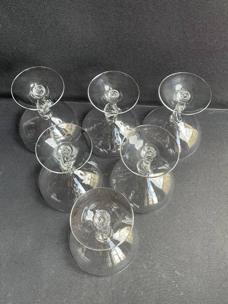 6 light crystal champagne glasses with twisted leg, early 20th century