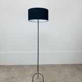 1950s tripod floor lamp, brass and black metal