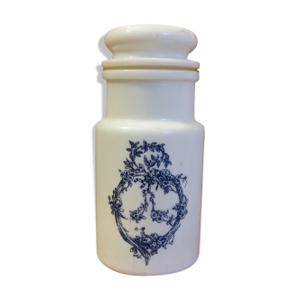 Old vintage apothecary pot in white opaline