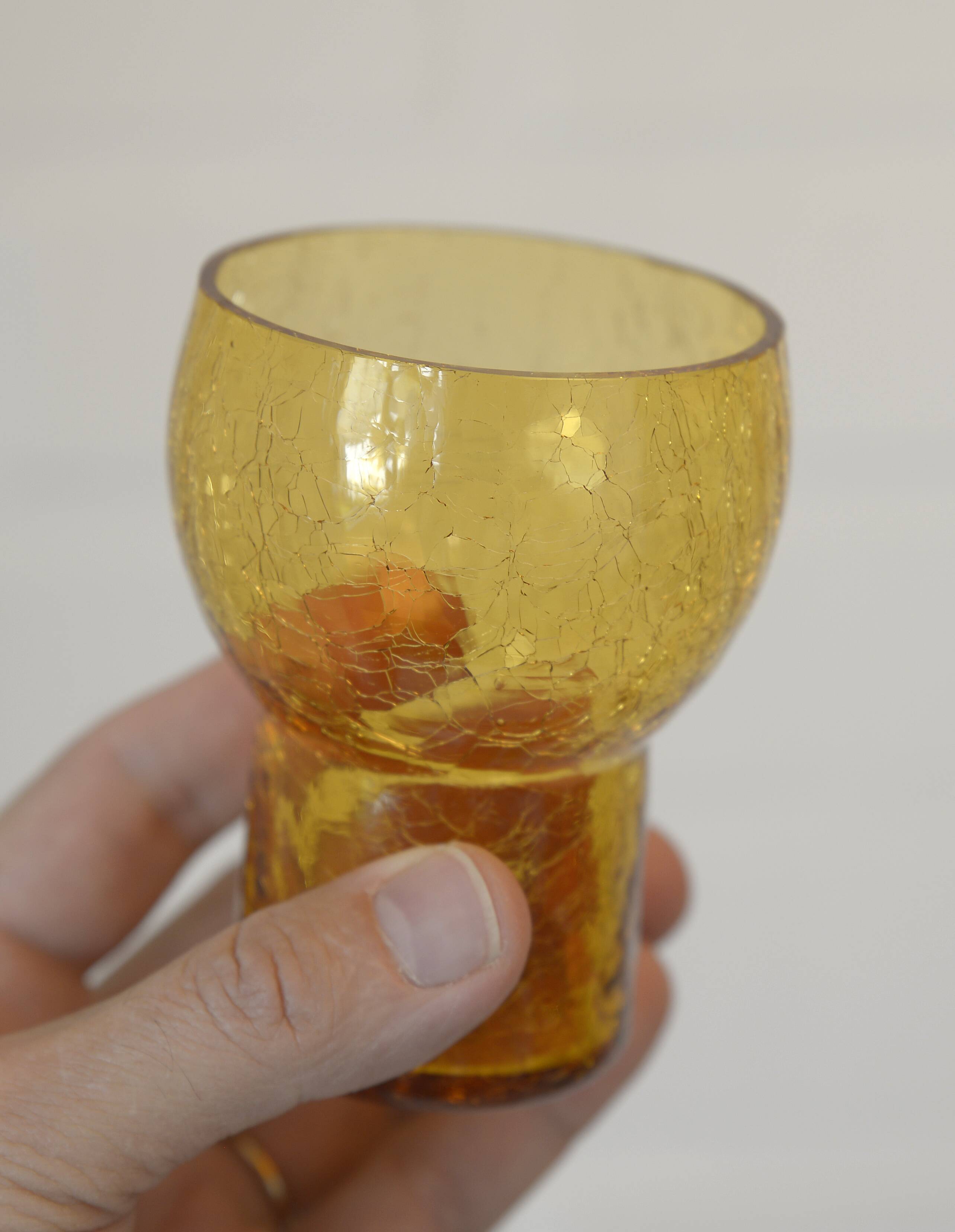 Vintage Amber Crackle Glass Shot Glass Set Mid Century Modern Barware