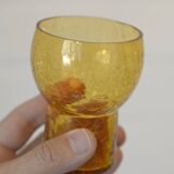 Vintage Amber Crackle Glass Shot Glass Set Mid Century Modern Barware