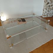 Large Hollywood Regency coffee table Lucite Brass double top 70s