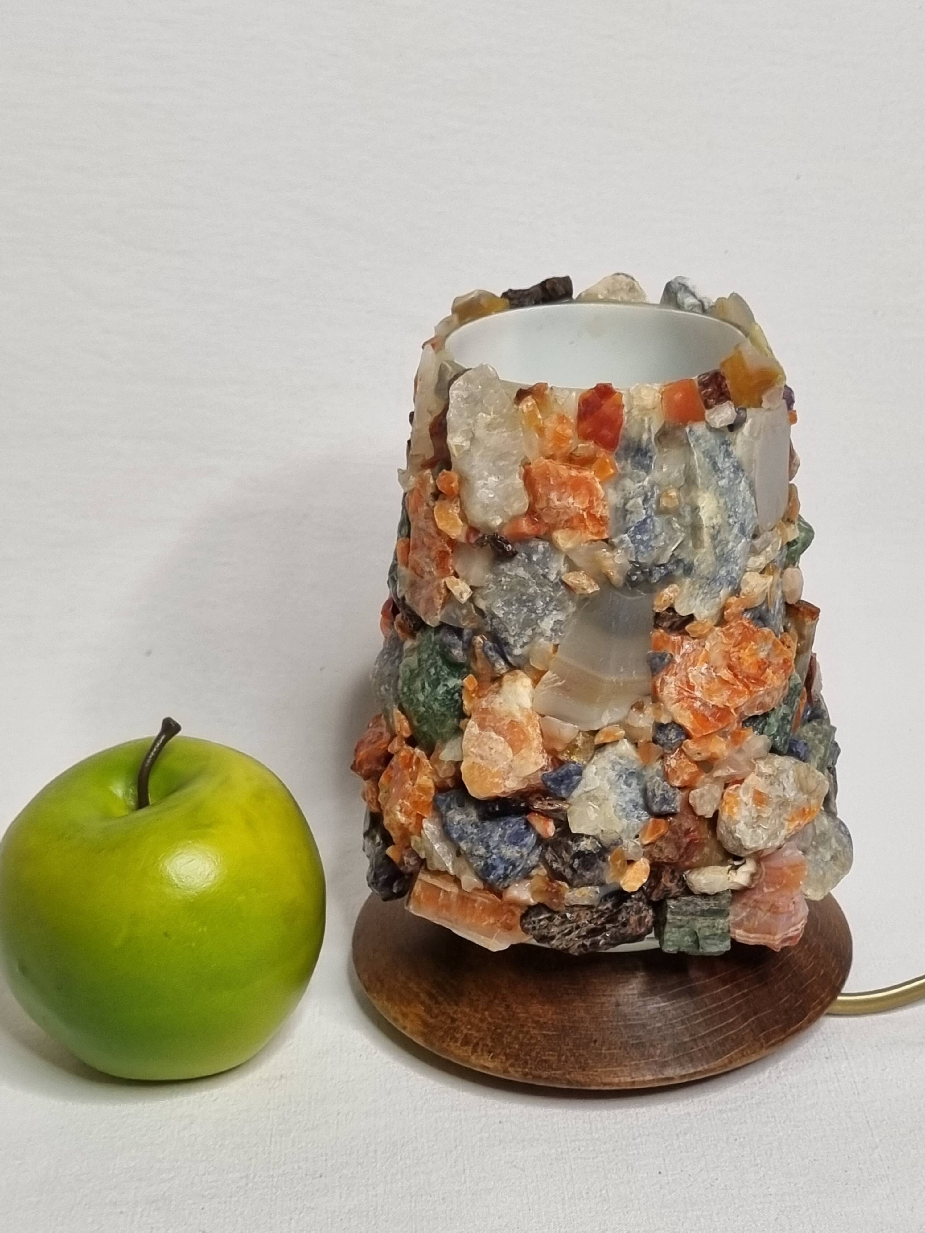 Vintage HA Ludwig lamp in semi-precious stones and wood West Germany