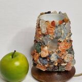 Lampe vintage H.A. Ludwig en pierres semi-précieuses et bois West Germany