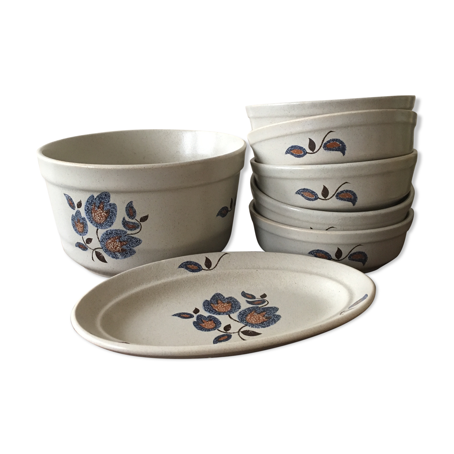 Salad bowl and 5 assorted hollow plates St-Amand Sologne
