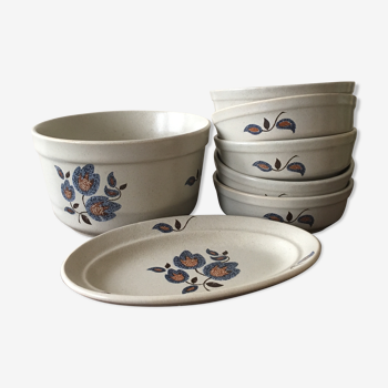 Salad bowl and 5 assorted hollow plates St-Amand Sologne
