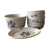 Salad bowl and 5 assorted hollow plates St-Amand Sologne