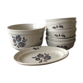 Salad bowl and 5 assorted hollow plates St-Amand Sologne
