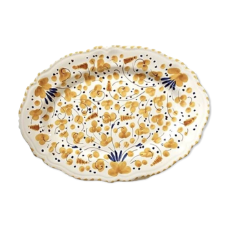 Oval dish 35cm ocher flowers