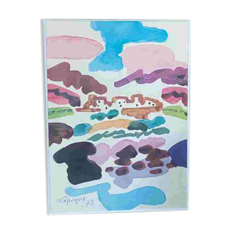 Painting / gouache signed Charles Lapicque dating from 1973