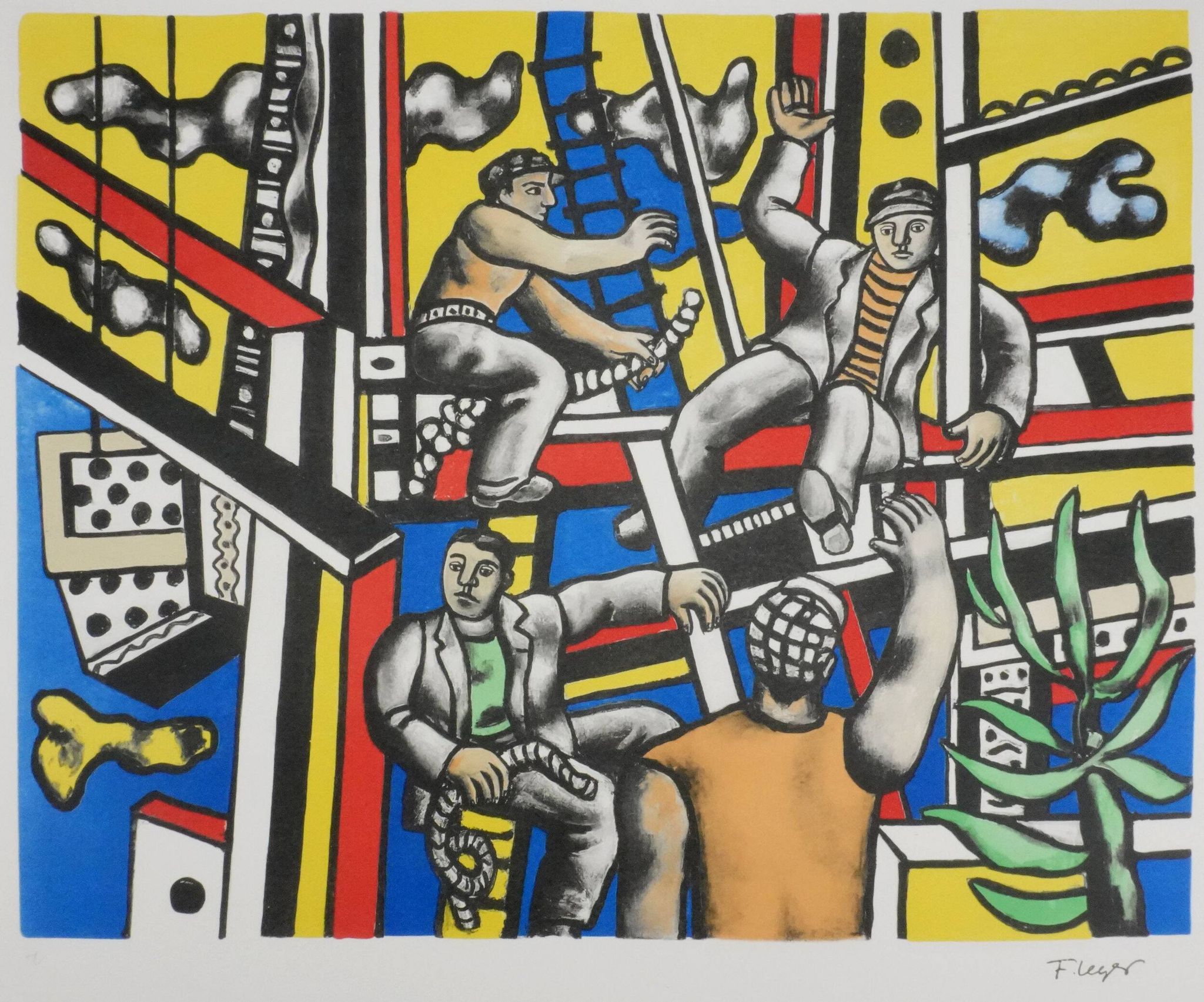 Fernand leger : les constructeurs au palmier, lithographie signée
