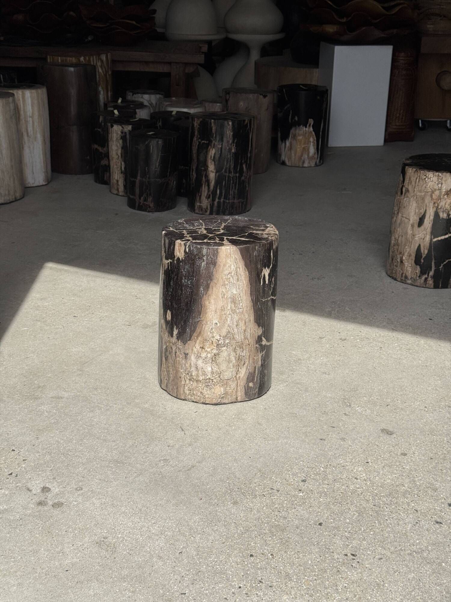 Black petrified wood side table with beige stripes, fine mesh, H35 D24 - 33