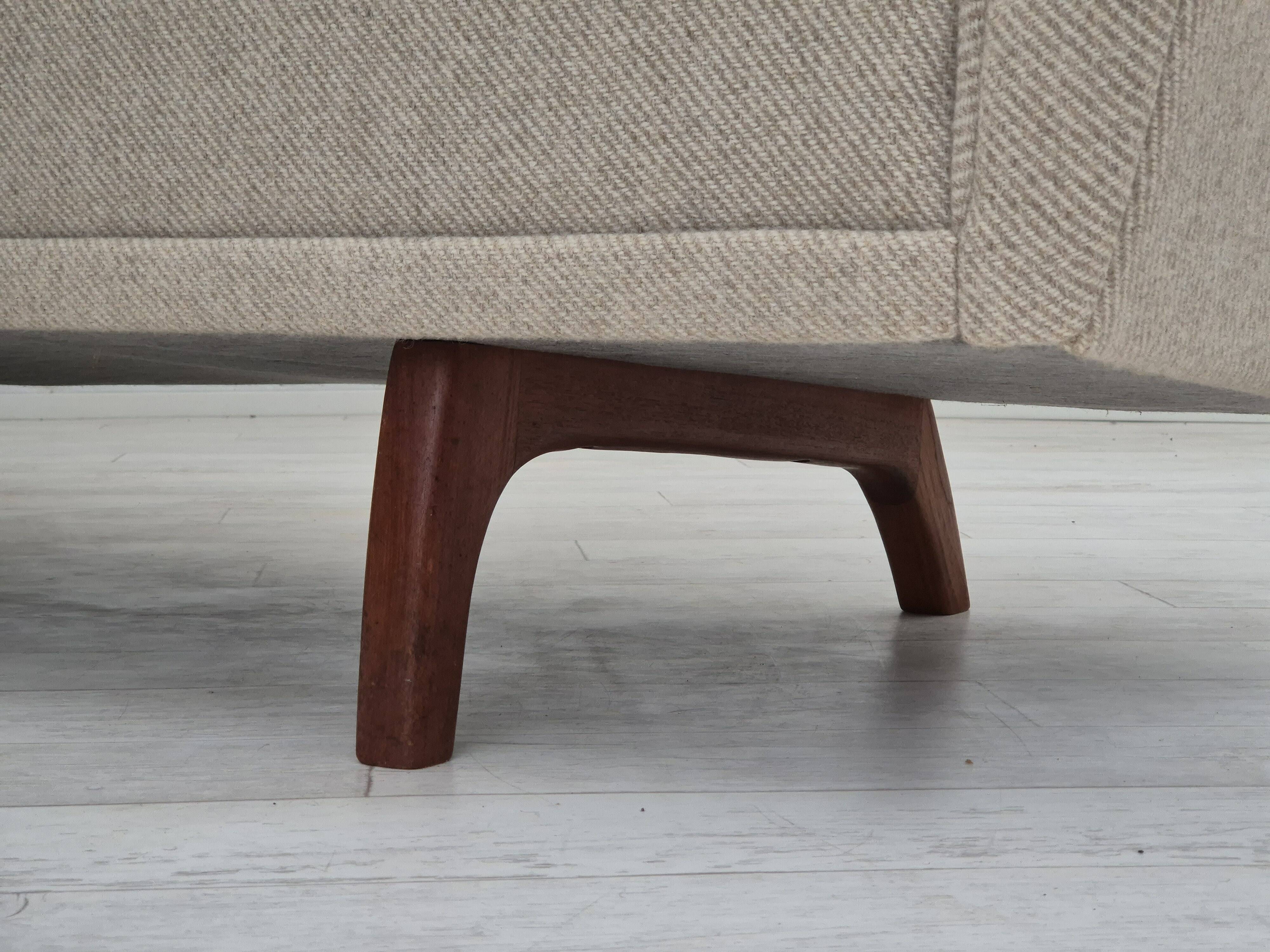 1970s, Danish 3 seater sofa, original condition, wool, teak wood.
