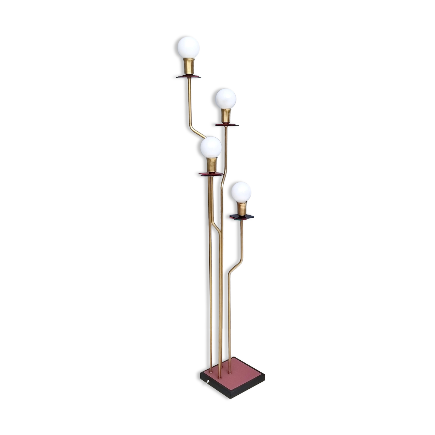 Brass, varnished metal and plexiglas floor lamp "alberelli" by c. la gaipa, 2020