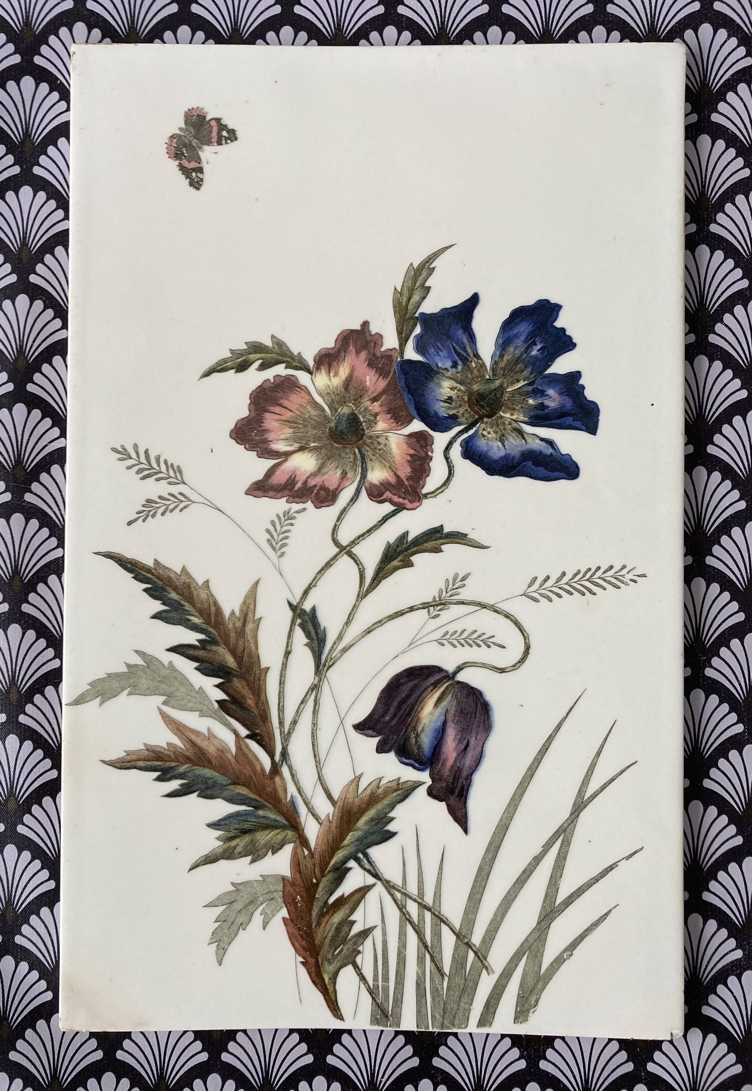 Large Art Nouveau Floral Faience Tile 24 x 38cm
