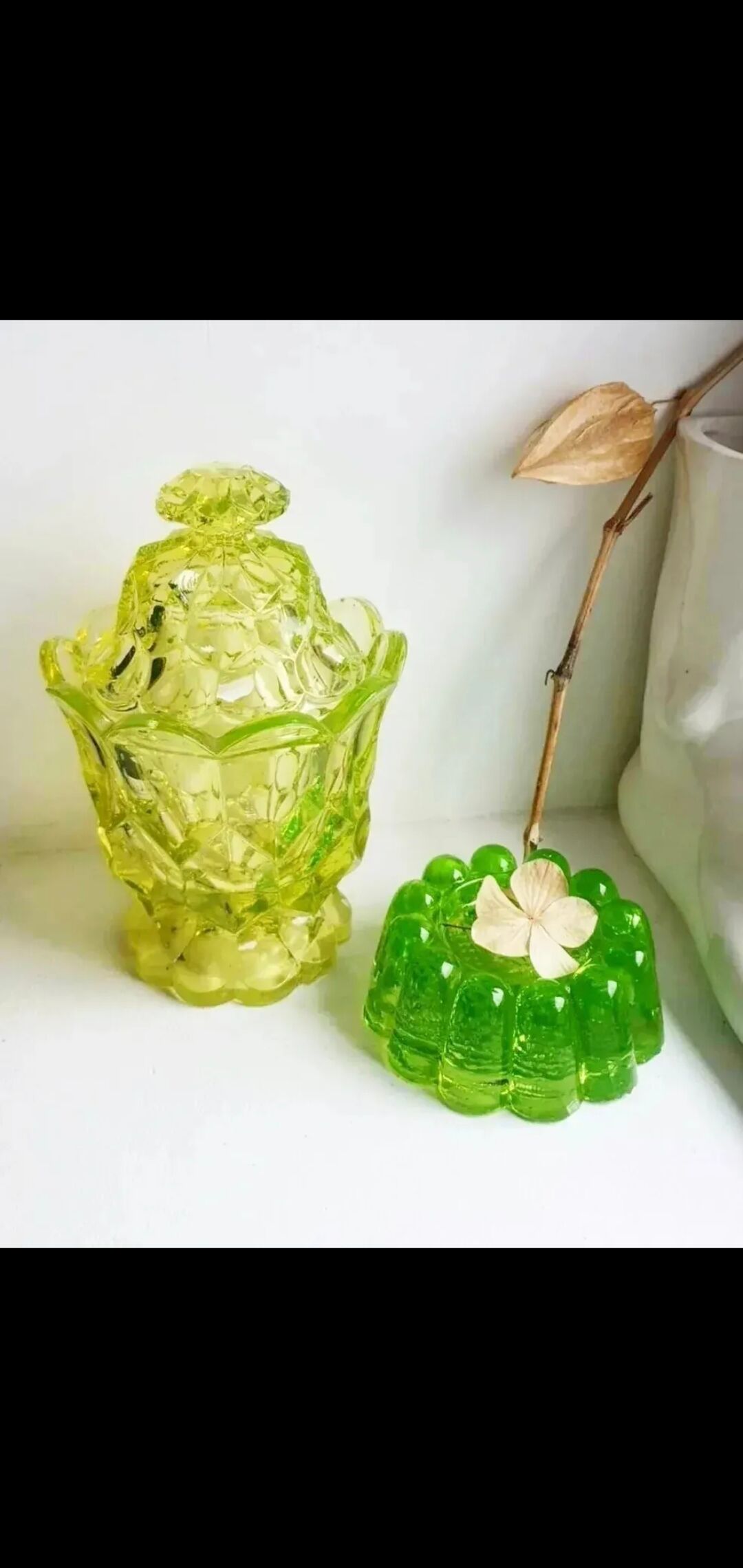 Lime tinted glass candle holder