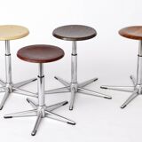 Set of 4 Vintage Industrial Stools 1970s, Chrome Adjustable Stools