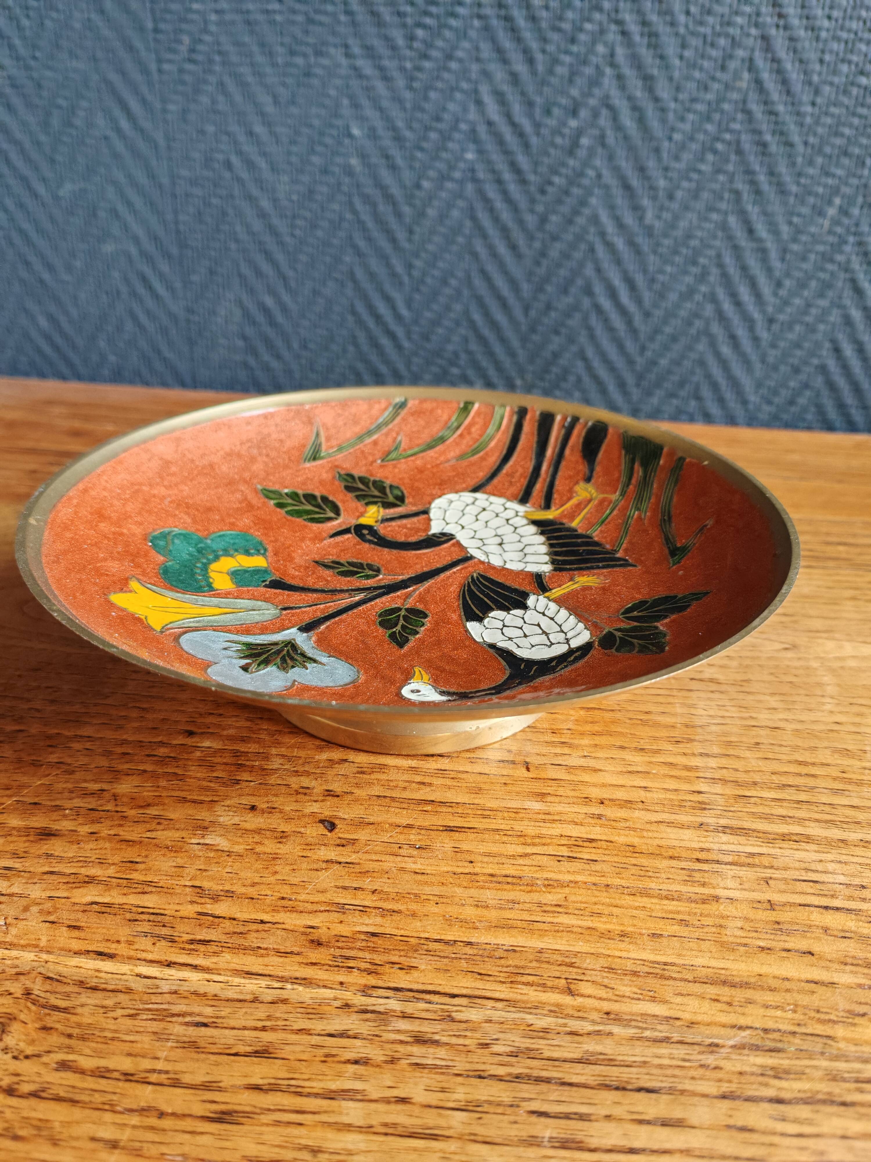 Assiette cloisonnée en laiton émaillé - India