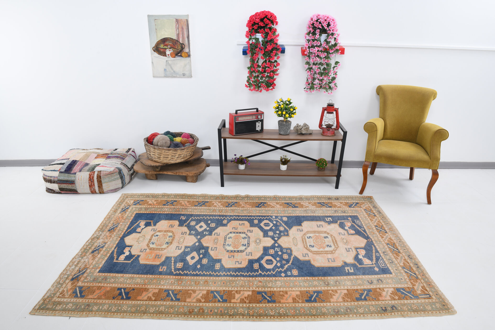 Handmade blue oushak rug 280x167cm