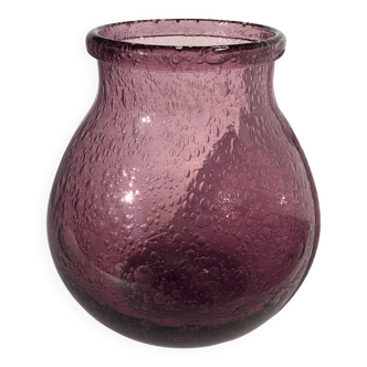 Bubble mouth blown glass vase Biot style height 22cm