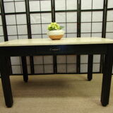Farm table, dining, oak and pine patinated black and pale yellow