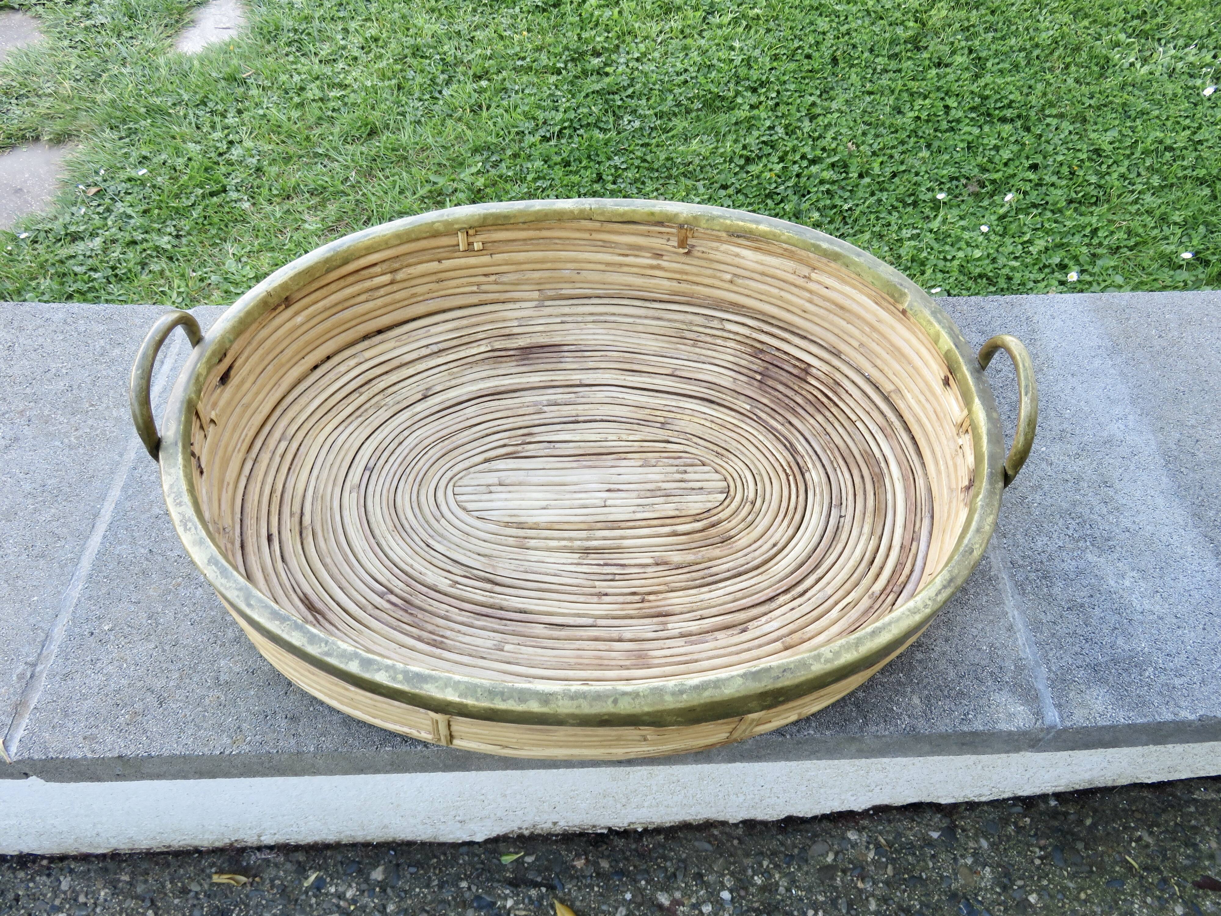 Large plateau, Gabriella Crespi style, bamboo and brass, 1970s.