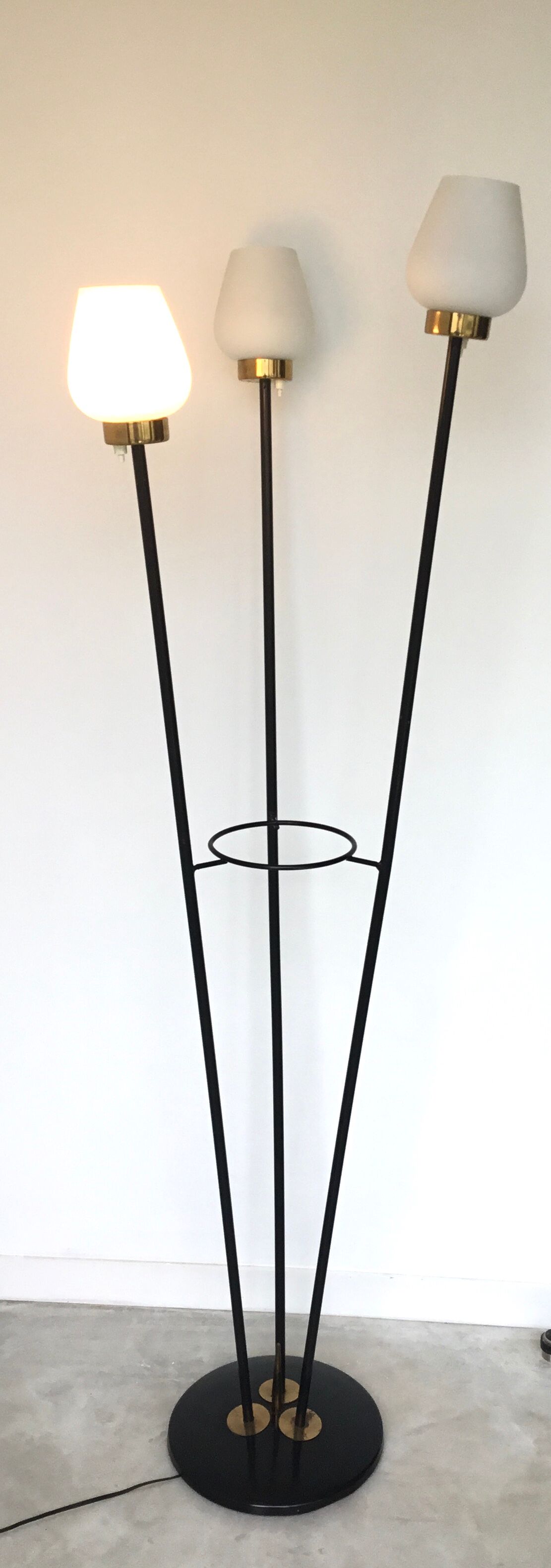 Floor lamp 3 branches with opalines of the House Arlus - 1950