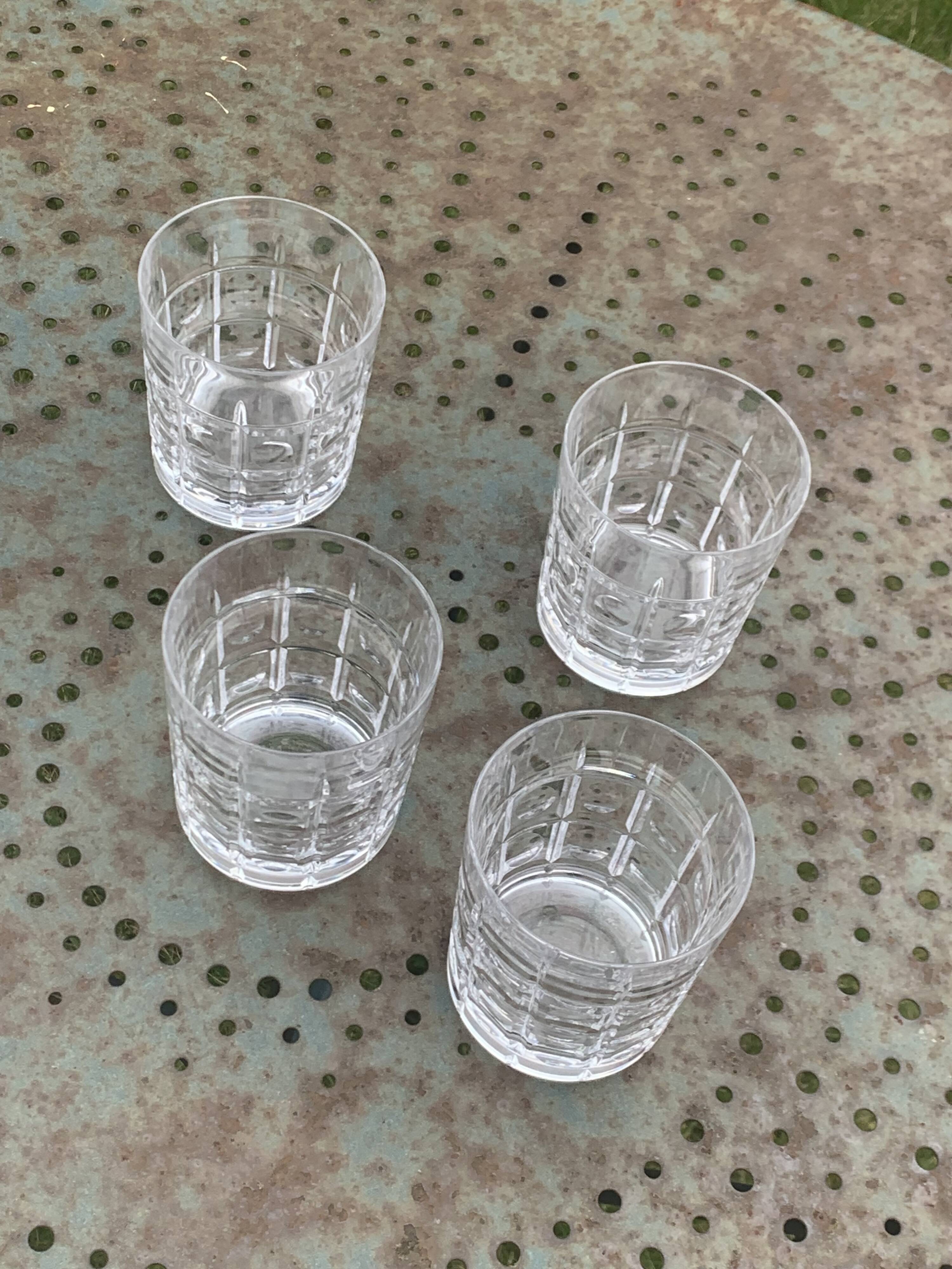 5 whisky glasses, Cristal Bayel stamps, transparent crystal with patterns