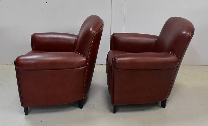 Pair of Small Club Armchairs in Sheepskin - Reproduction