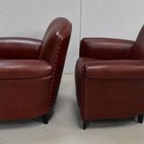 Pair of Small Club Armchairs in Sheepskin - Reproduction